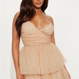 Sheer Polka Dot Tiered Nude Party Dress
